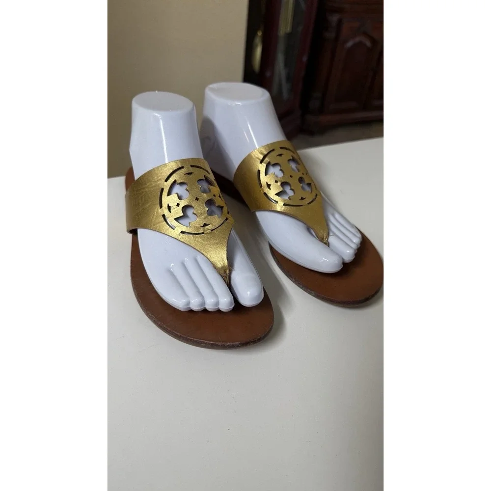 Tory‎ Burch Women's Gold Leather Thong Flats Sandals Size 7